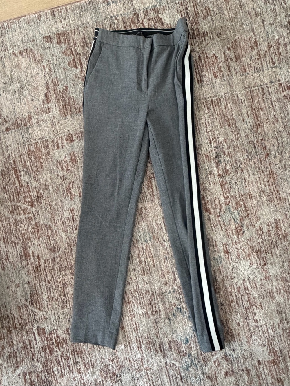 Zara Gray Dress Pants with Black & White Side Stripe